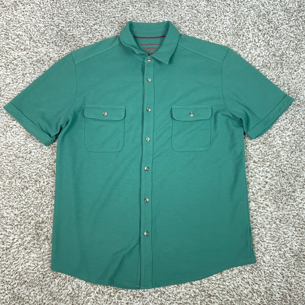 Tommy Bahama Shirt Mens M Green Casual Short Sleeve Beach Summer Pima IslandZone